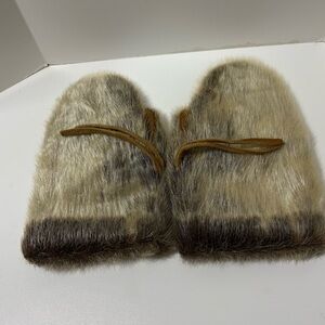 Vintage Handmade  Seal Fur Mittens with Brown Accents